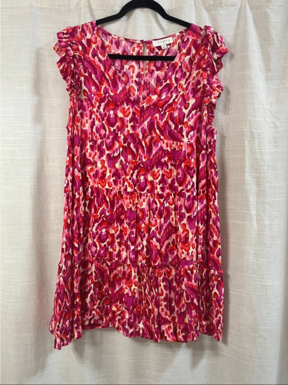 Umgee Pink Multi-Print Tiered Ruffle Mini Dress